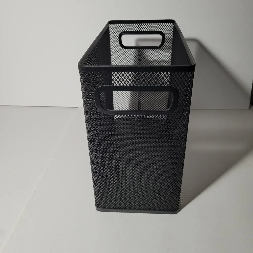 Black Metal Mesh Storage Basket with Handles - 10x12x6